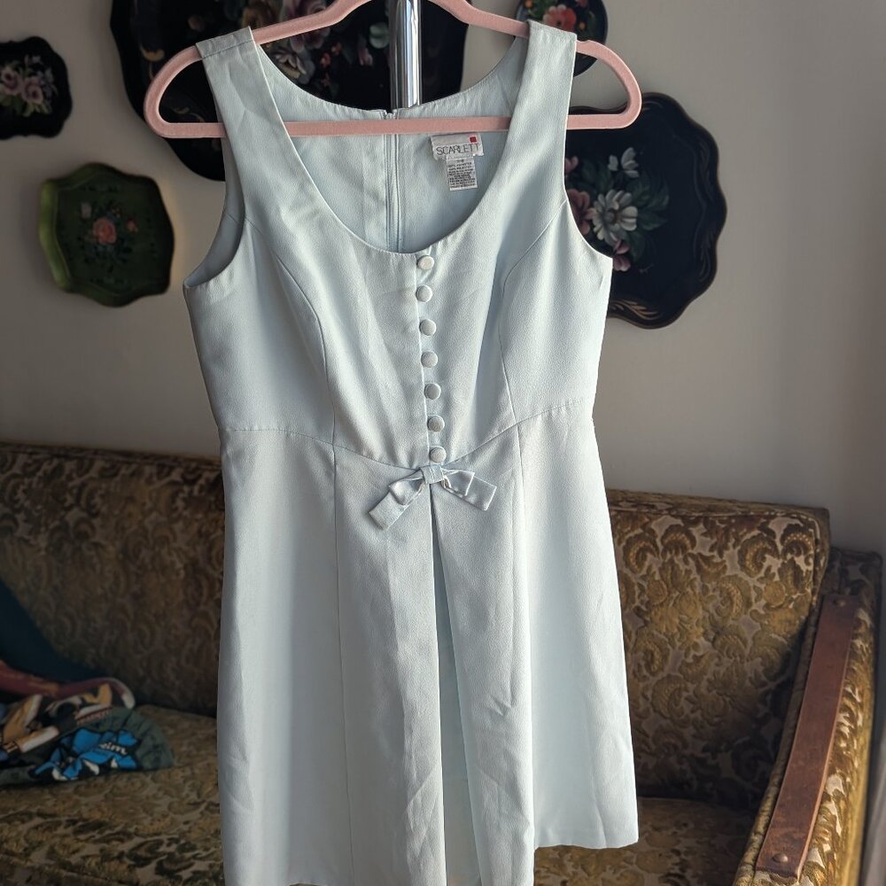Pale Blue Scarlett Dress With Button & Bow Detail